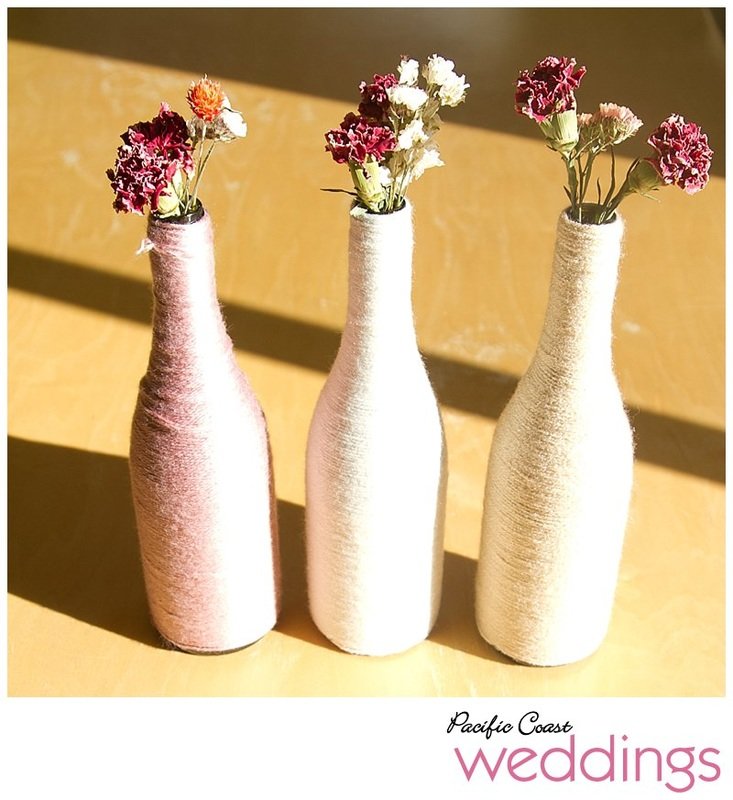 Three vases with dried flowers